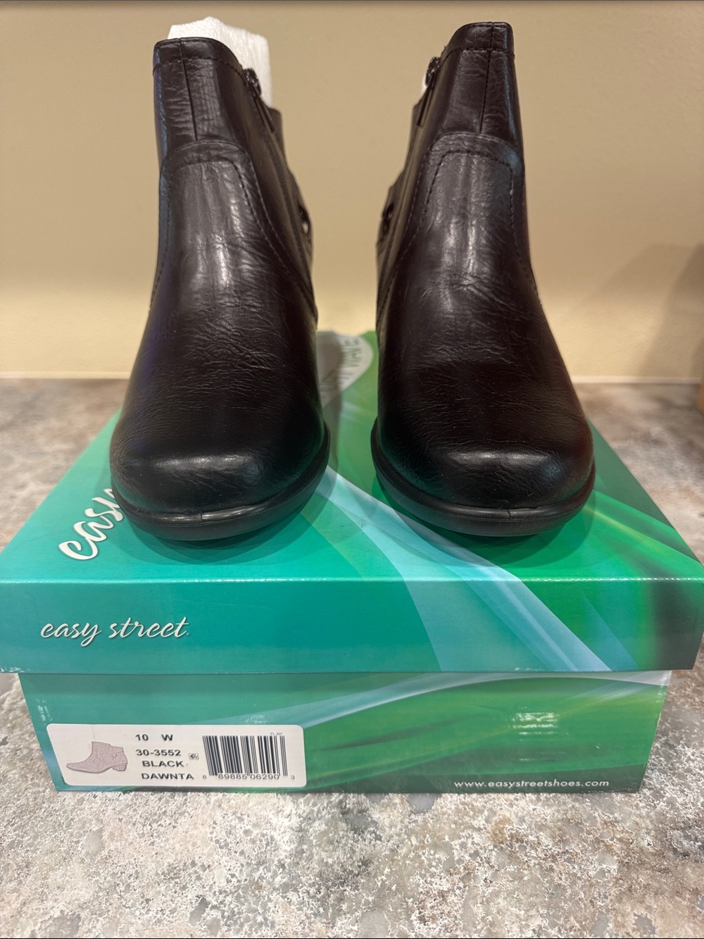 easy street Black Leather Ankle Booties with Side Zip Detail
